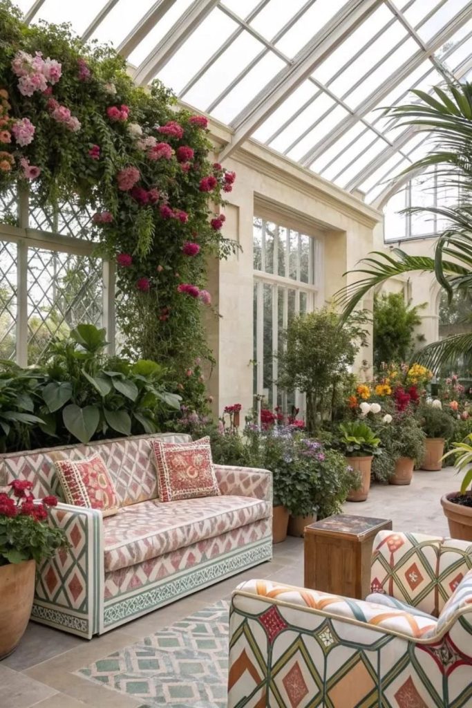 Botanical Orangery Filled with Lush Plants.