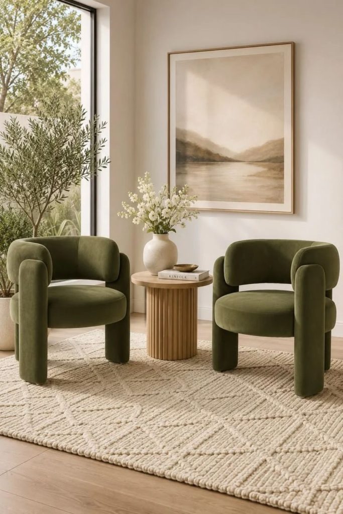 Sage Green Boucle Accent Chair Design