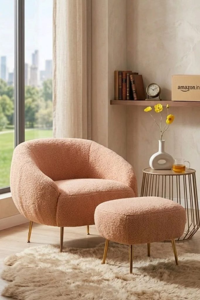 Bouclé Accent Chair with Elegant Brass Details