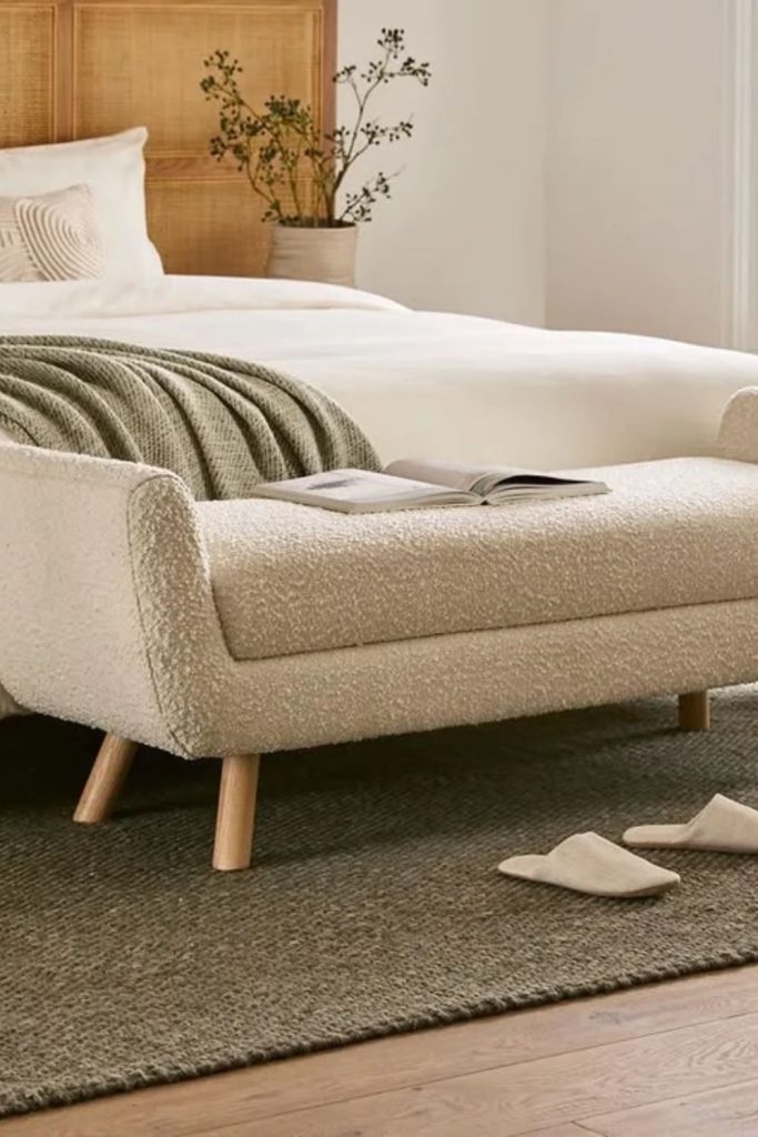 Bouclé Bedroom Bench with Soft Upholstery