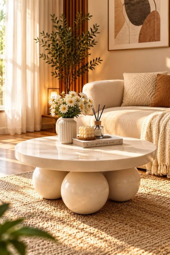 Bouclé Coffee Table with Textured Upholstered Base