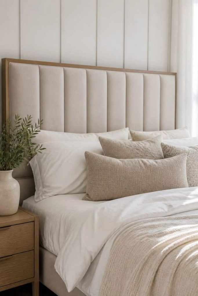 Vertical Channel Bouclé Headboard in Ivory