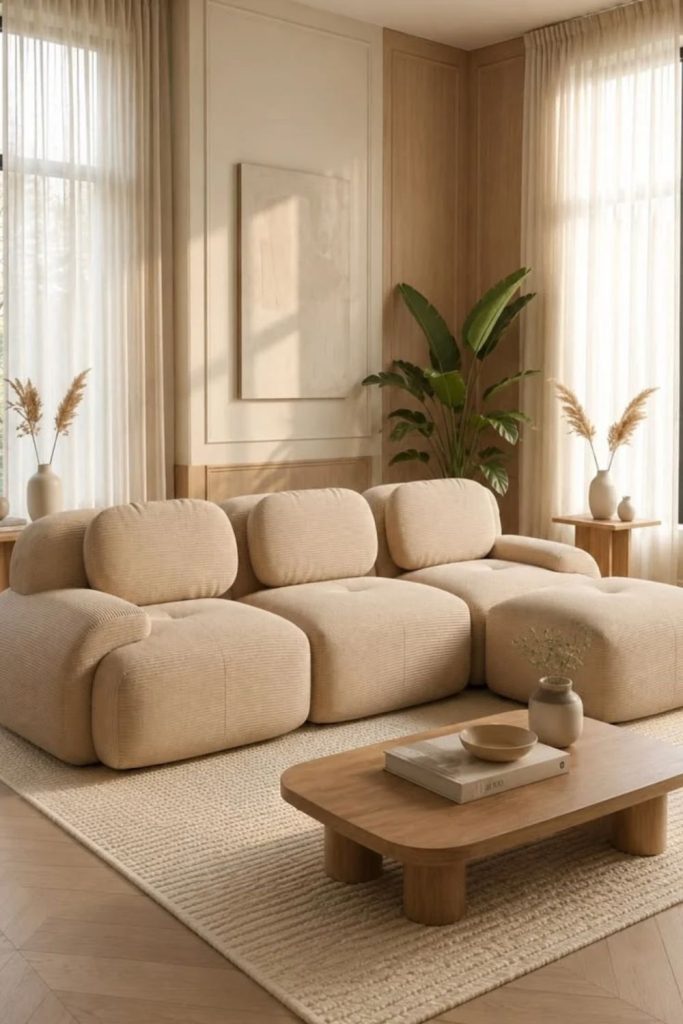 Modular Bouclé Sectional Sofa in Cream