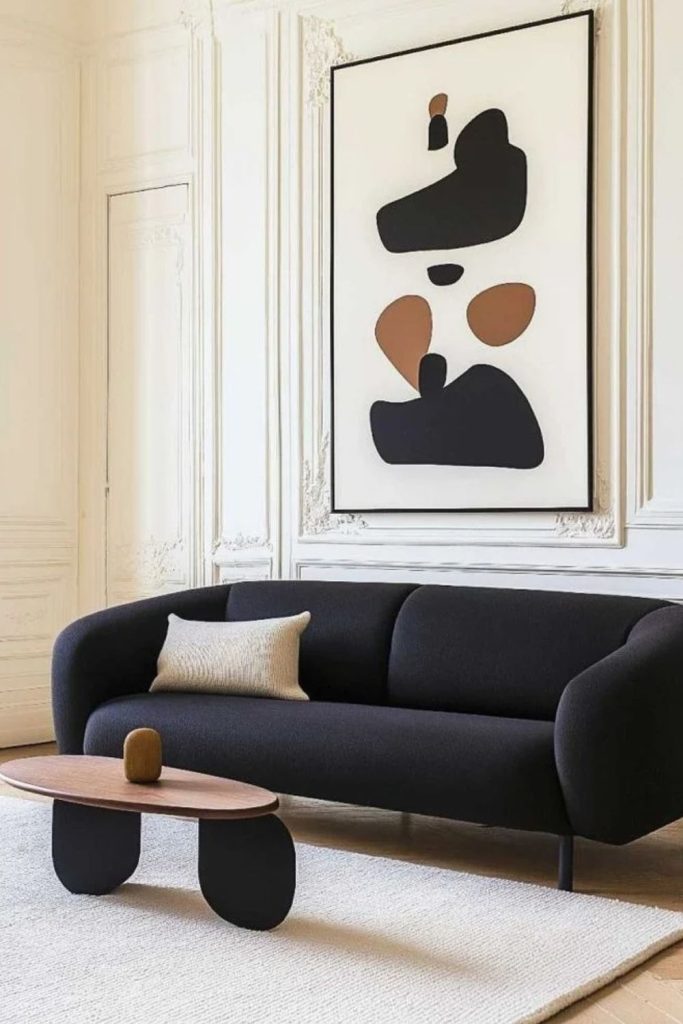Bouclé Sofa with Sleek Black Metal Legs