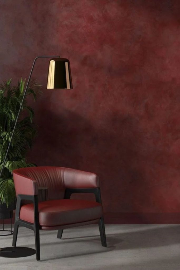 Burgundy earthwash plaster wall