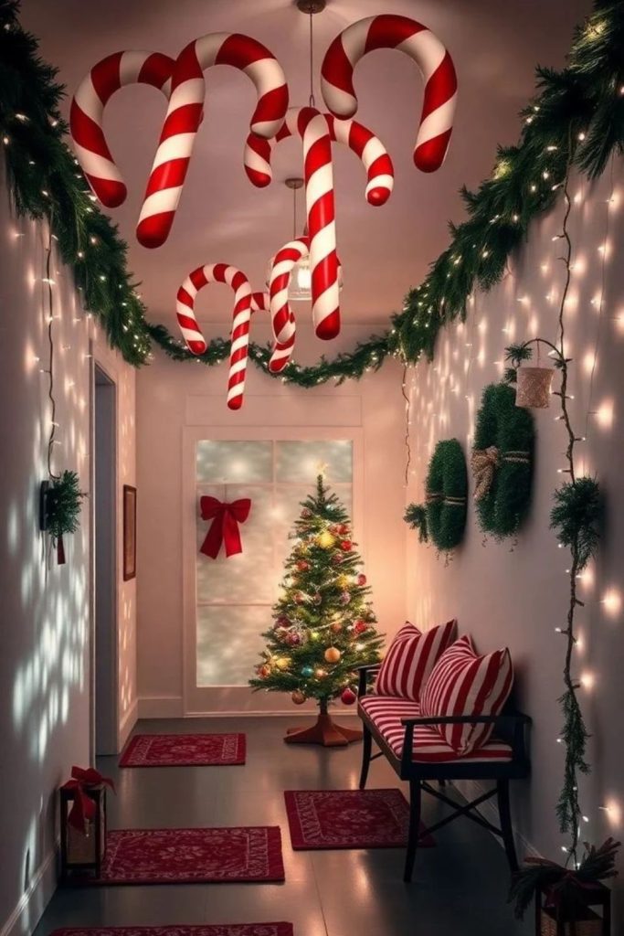 Candy Cane Striped Christmas Hallway Decorations