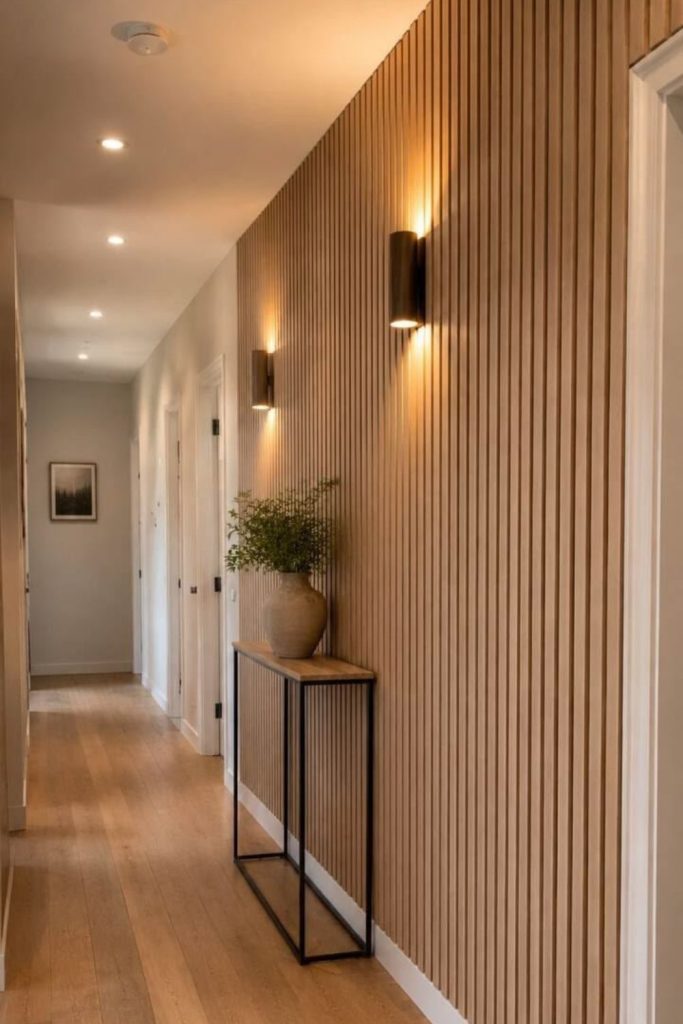 Floor-to-ceiling vertical fluted wall