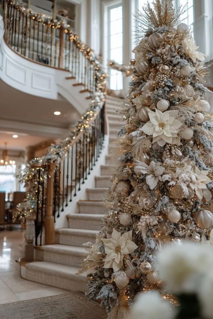 Champagne and crystal luxury flocked Christmas tree.