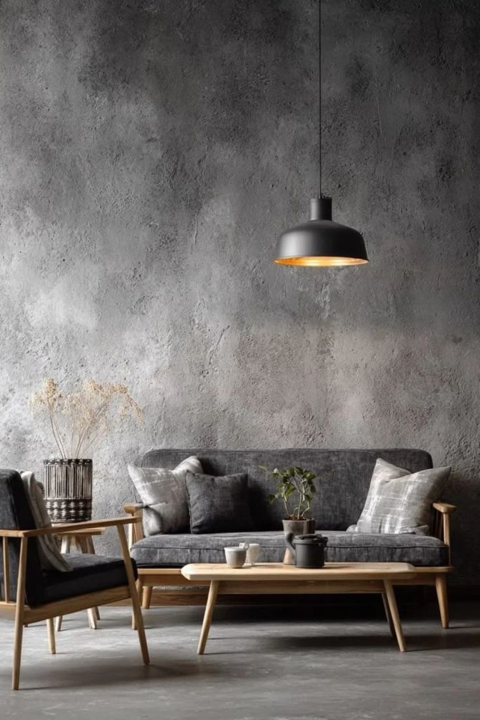 Charcoal stonewash dramatic plaster wall