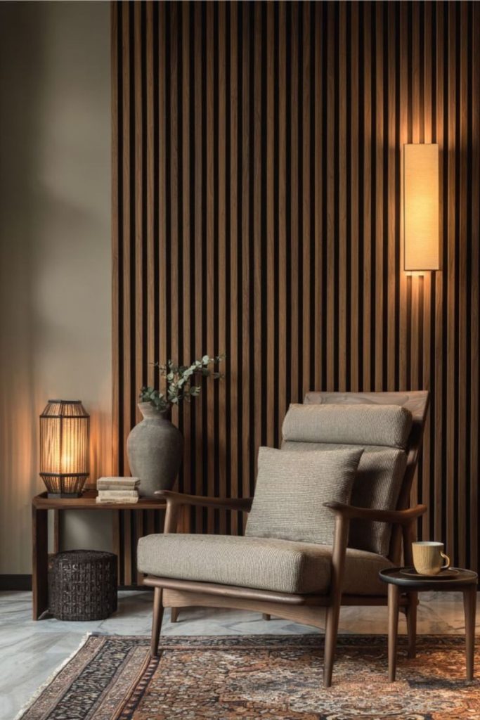 Charred timber fluted wall retreat