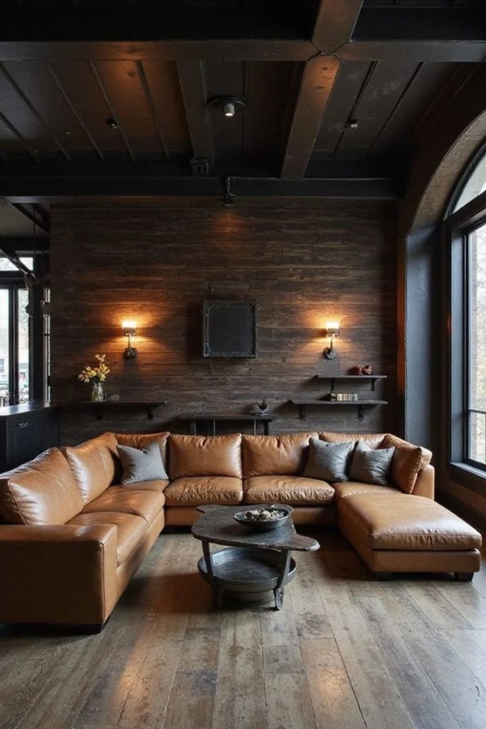 Charred wood slab statement ceiling.