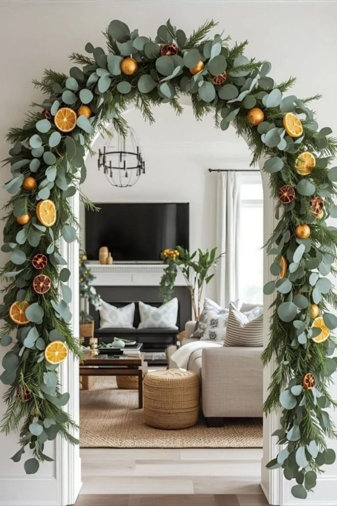 Citrus Christmas garland with dried oranges.