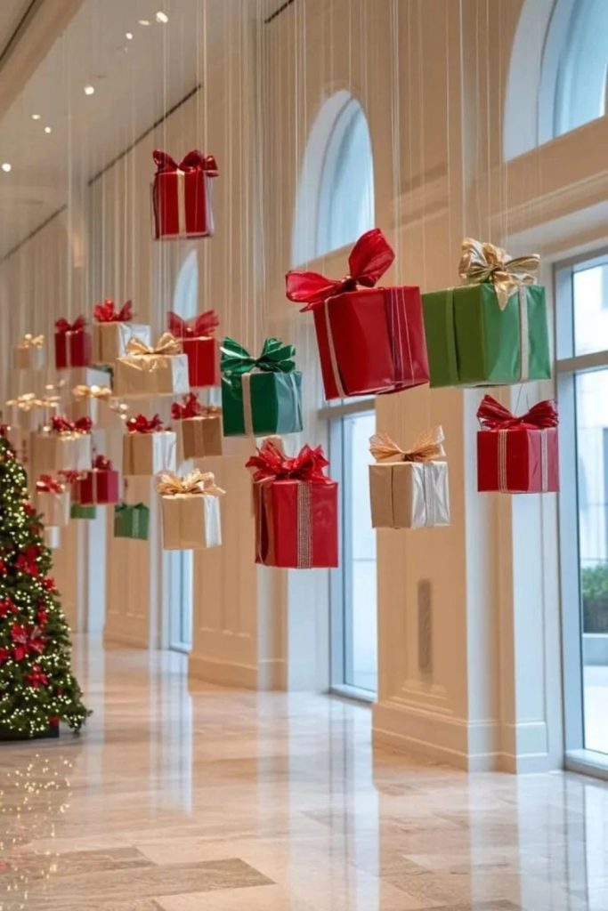 Gift Wrapped Boxes for Christmas Hallway Decor