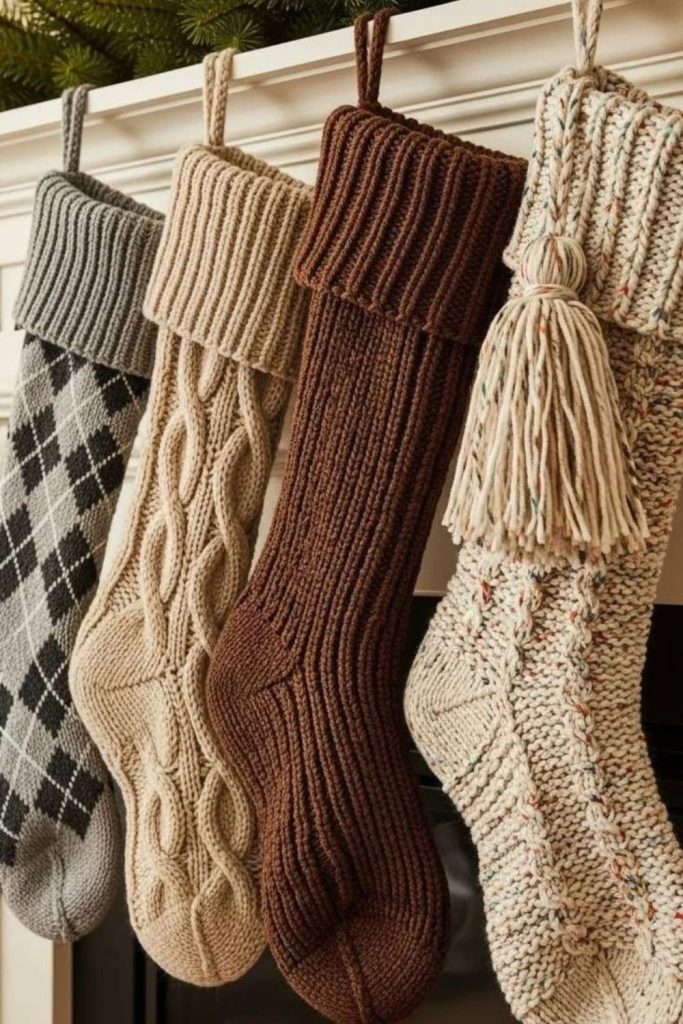 Chunky cable knit ivory Christmas stockings