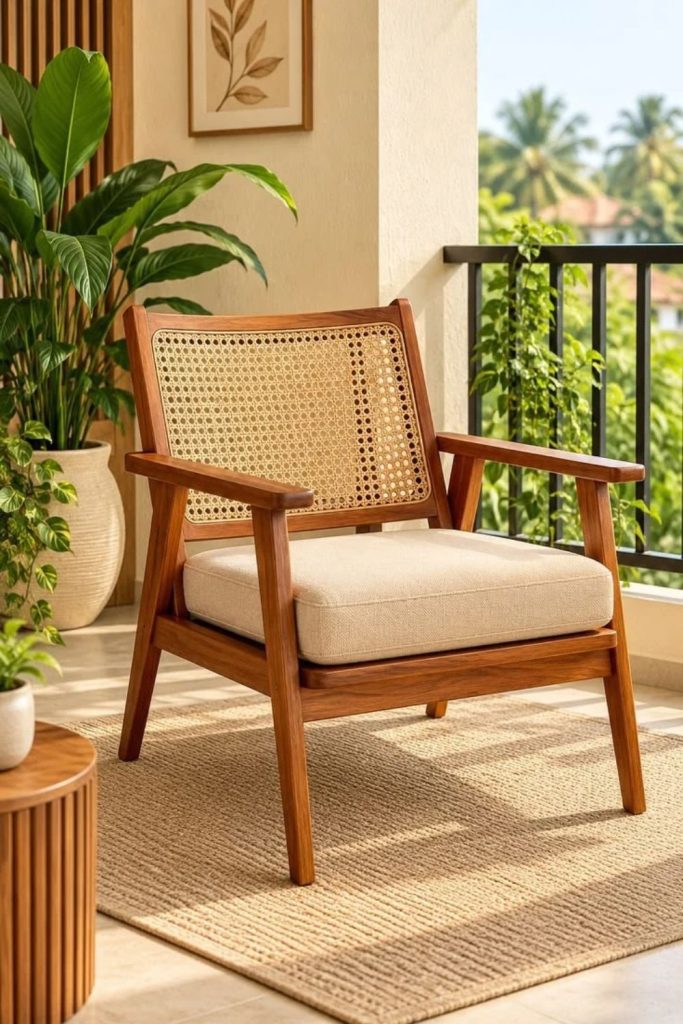Classic cane accent chair with wooden frame