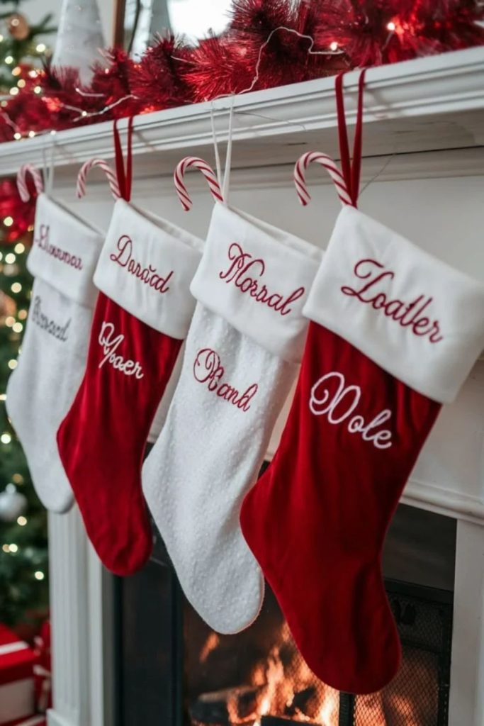 Classic red and white Christmas stockings
