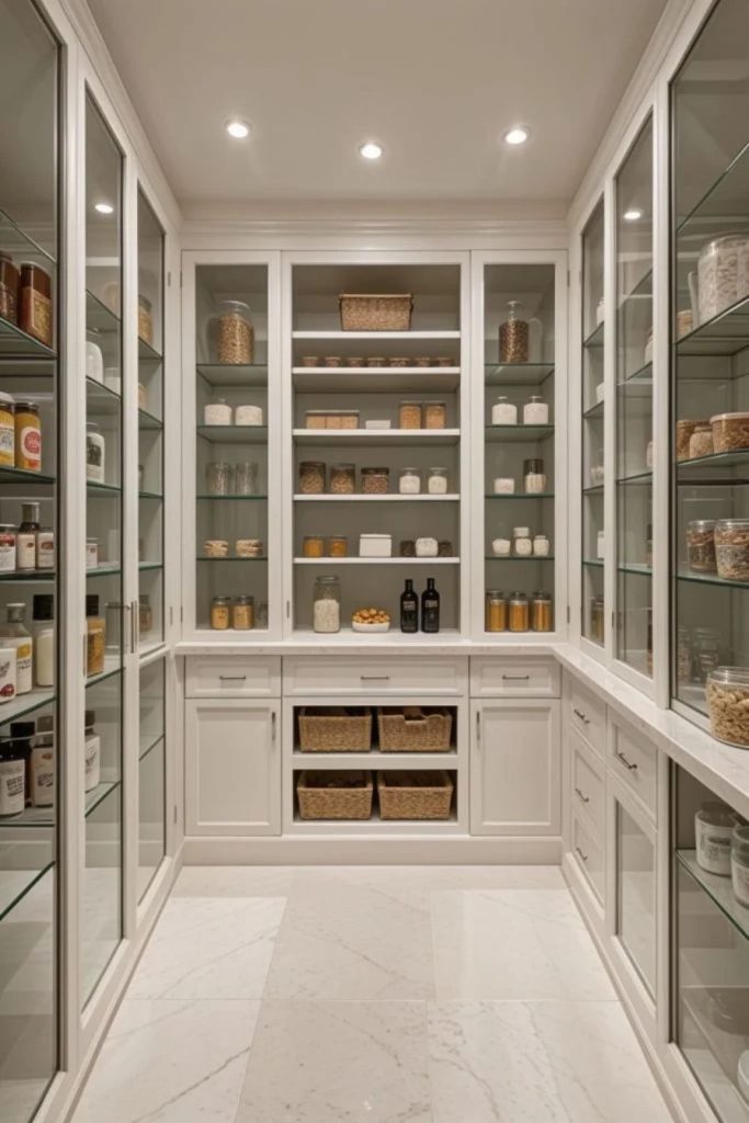 Classic white butler’s pantry with elegant cabinetry.
