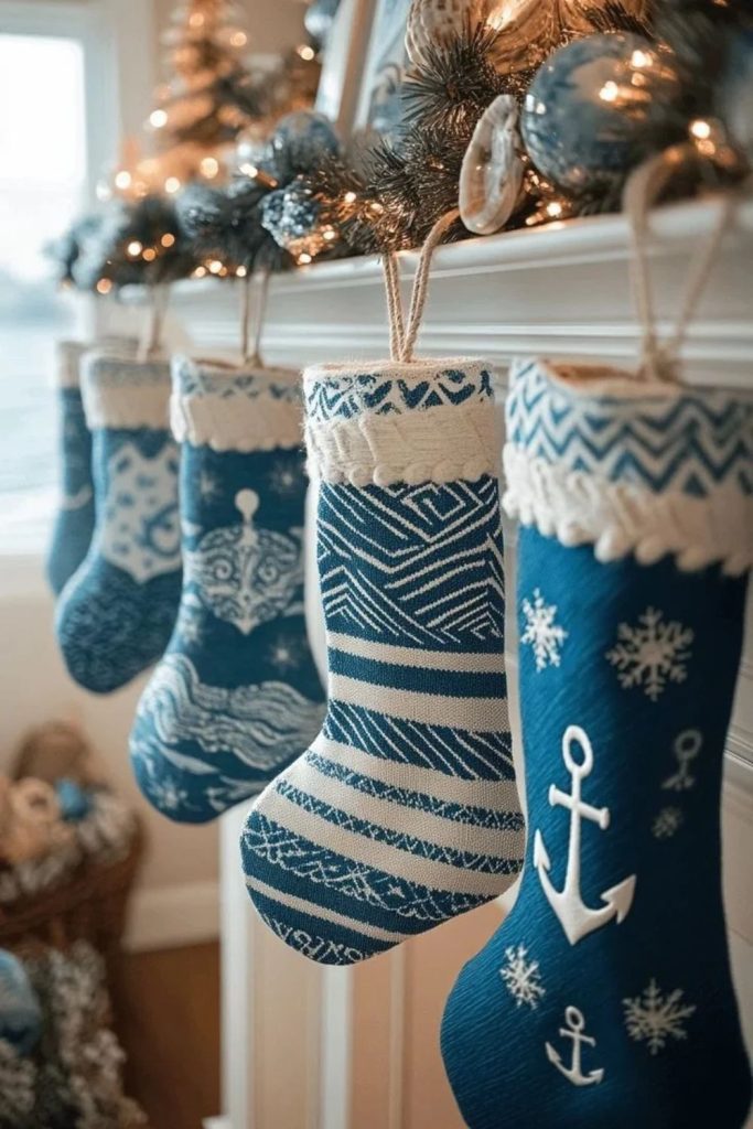 Coastal blue nautical Christmas stockings