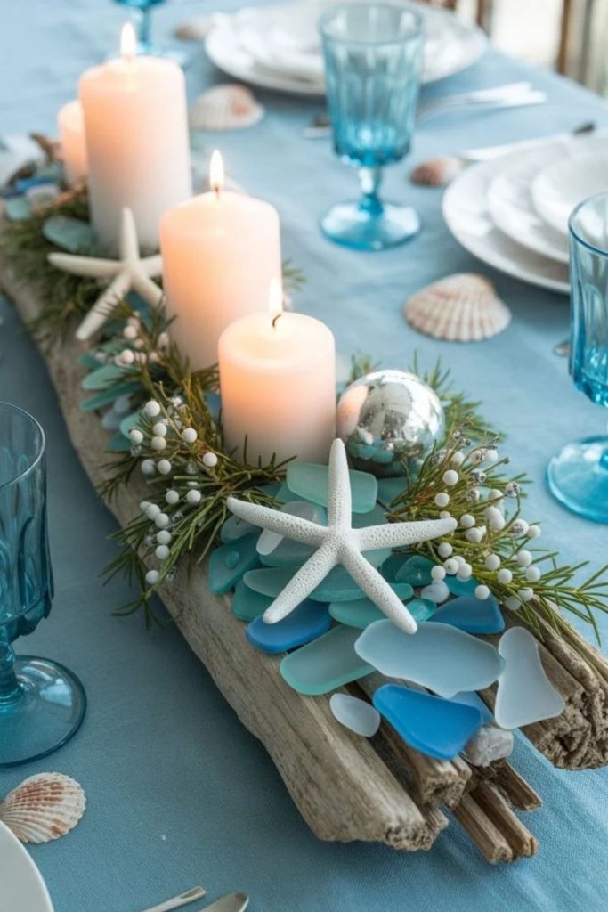 Coastal Christmas dining room with seaside accents.