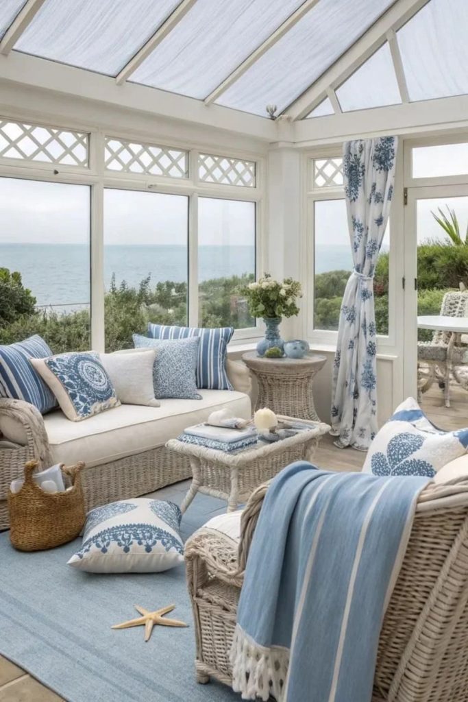 Coastal Orangery with Breezy White Decor.