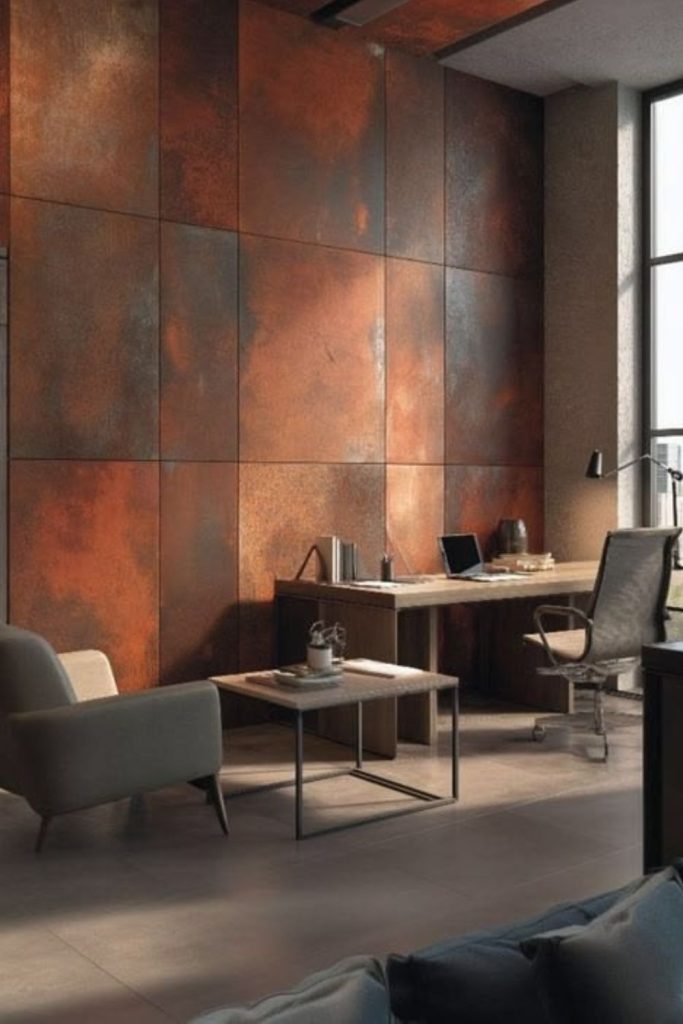 Copper dust patina plaster wall