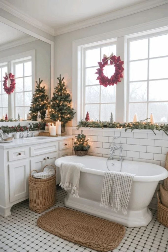 Cozy Christmas basket filled with guest towels.