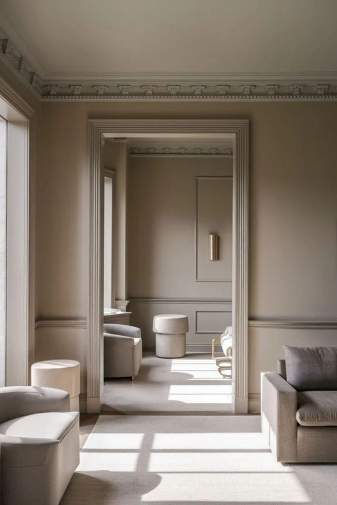 Cream monochromatic elegant colour drenched interior.
