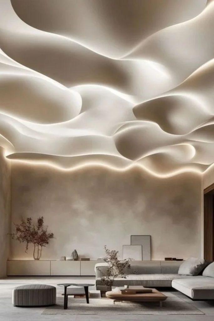 Curved plaster wave ceiling design.