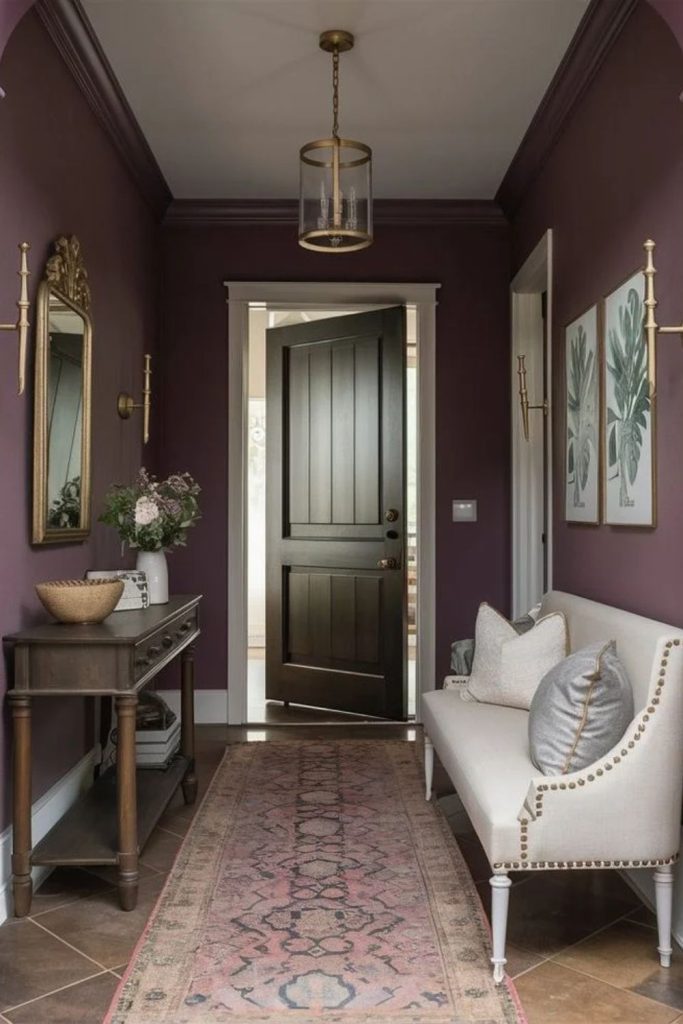 Dusty lavender soft colour drenched interior.