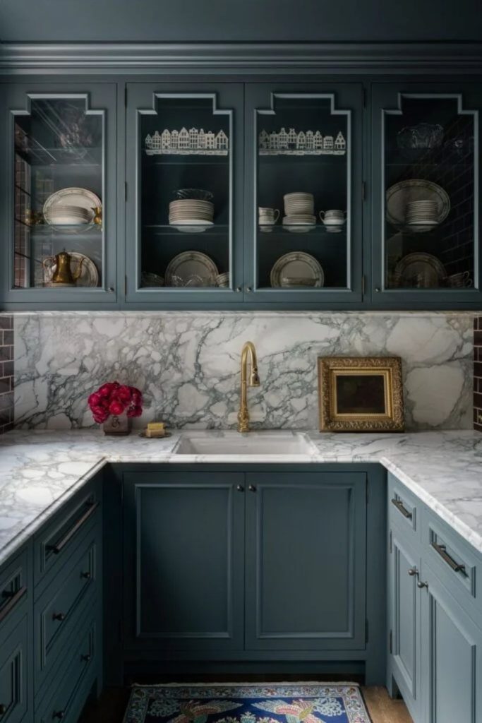 Decorative wallpaper enhancing stylish pantry interiors.
