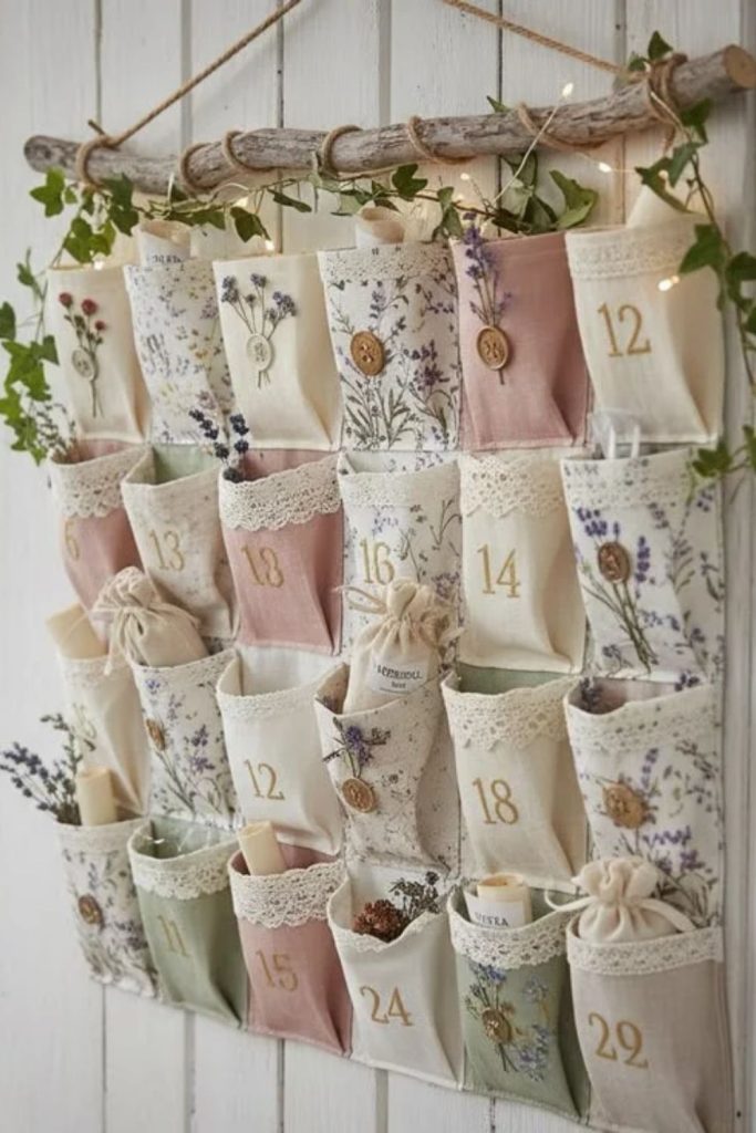 Elegant fabric pocket advent calendar design.