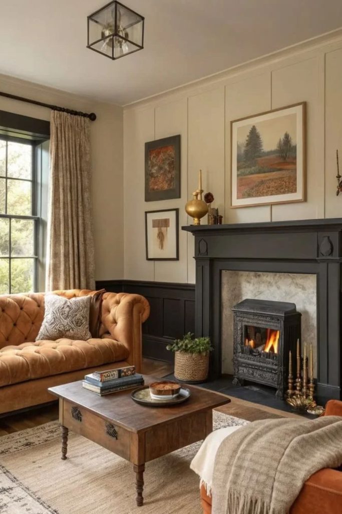 Elegant modern living room with burner.