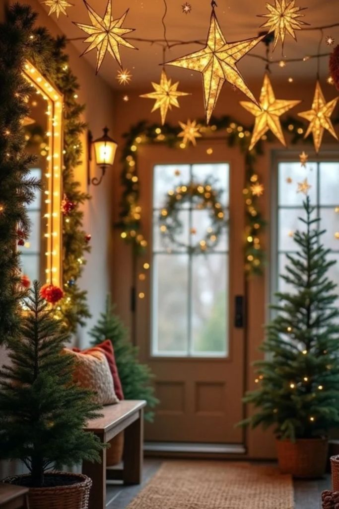 Enchanted Christmas Entrance with Sparkling Garlands
