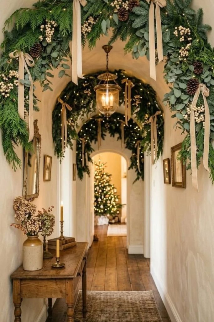 Evergreen Elegance Hallway with Festive Garlands