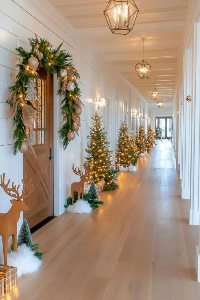 Farmhouse Christmas Hallway with Rustic Greenery