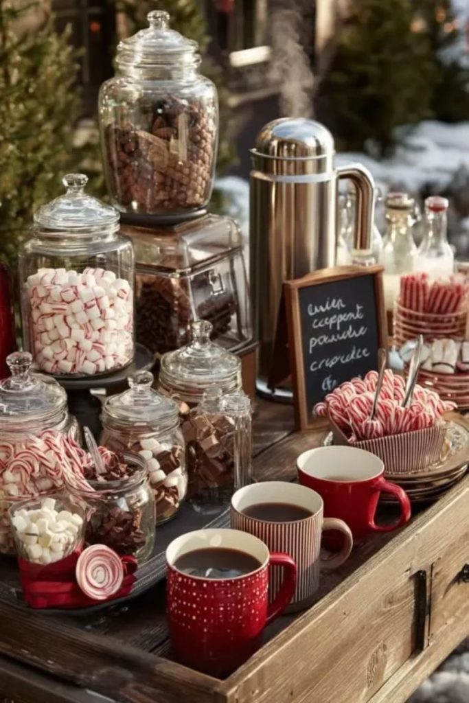 Rustic Farmhouse Holiday Cocoa Bar Setup