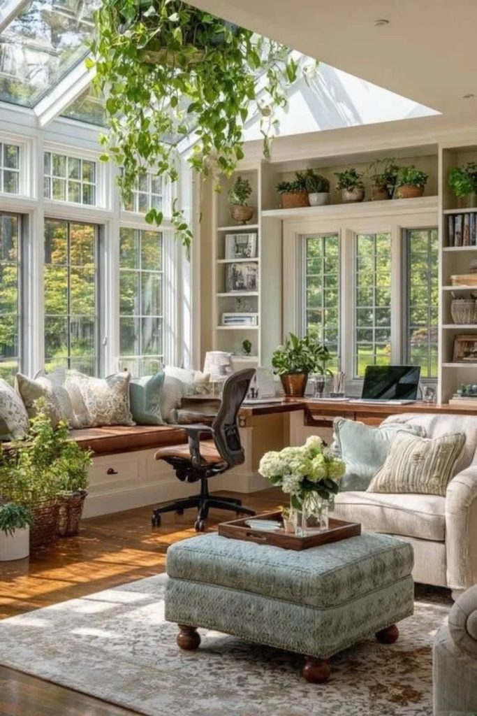 Farmhouse Orangery with Rustic Wooden Decor.