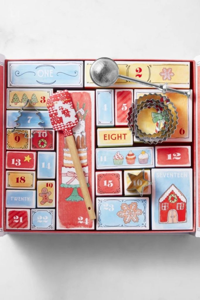 Festive baking Christmas advent calendar supplies.
