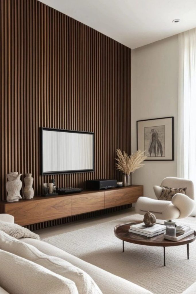 Fluted TV feature wall design