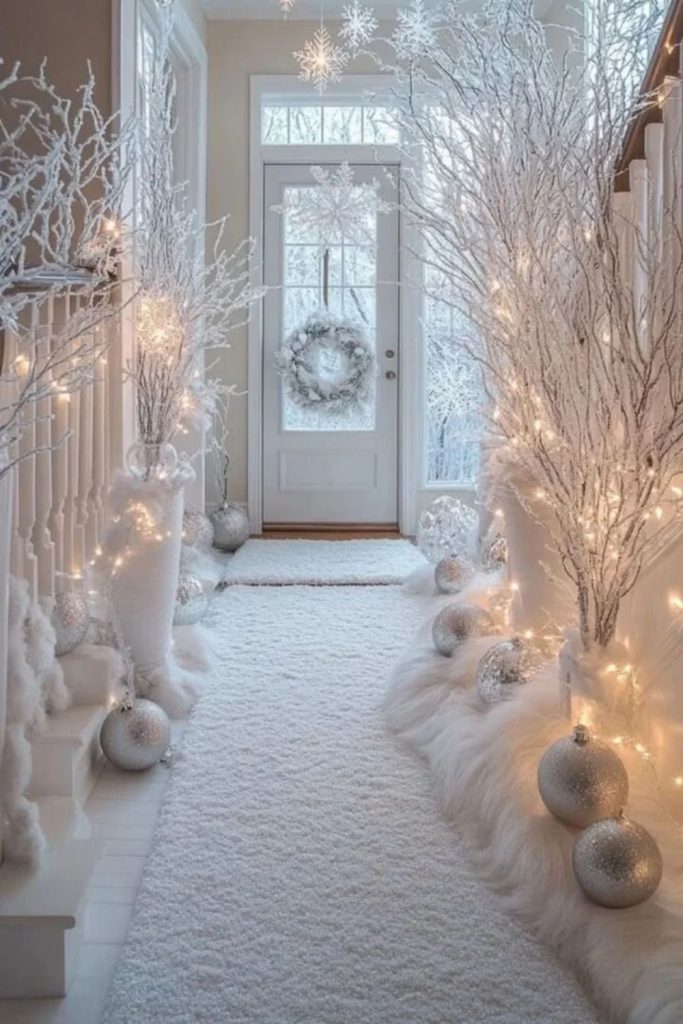 Frosted Mirror with Christmas Hallway Decorations