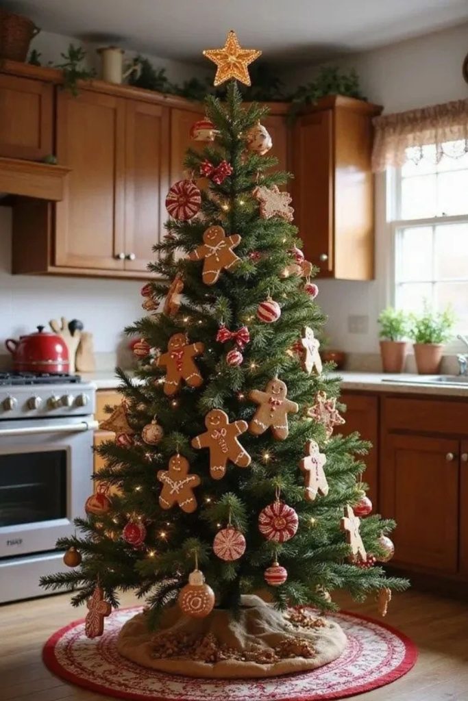 Gingerbread Christmas tree with sweet cookie decorations.