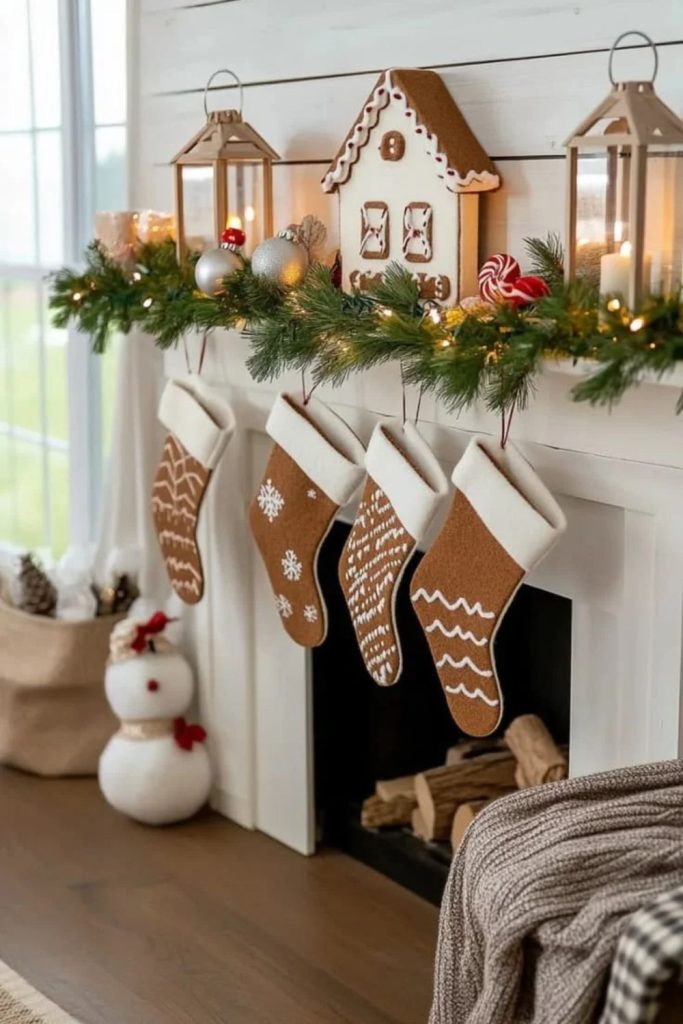Gingerbread house themed Christmas stockings