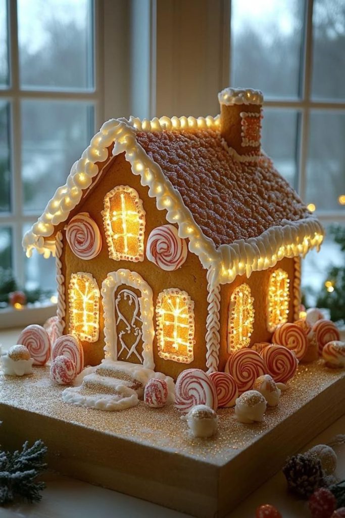 Colorful Edible Lights Gingerbread House