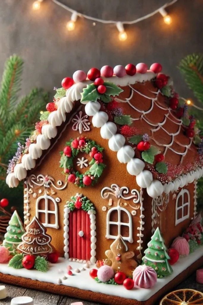 Festive Christmas Wreath Gingerbread House