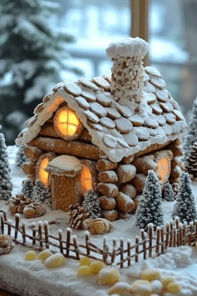 Rustic Pretzel Fence Gingerbread House Design