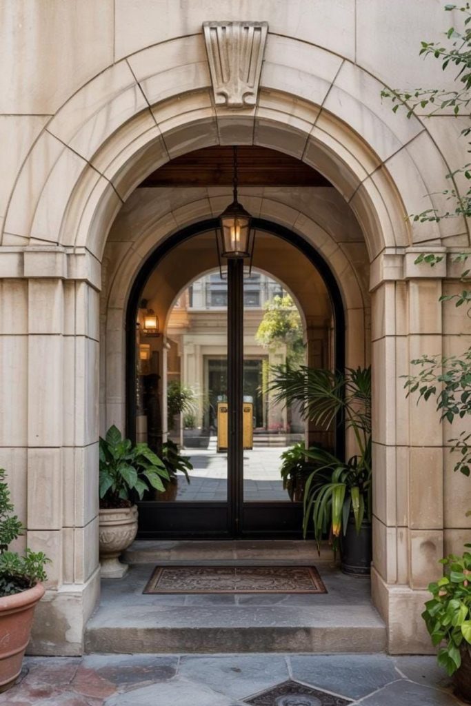 Grand estate arched entrance with elegance.