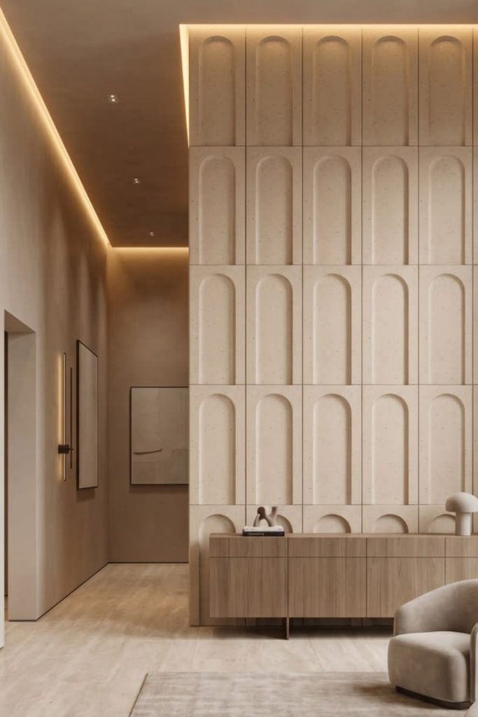 Greige modern fluted wall panels