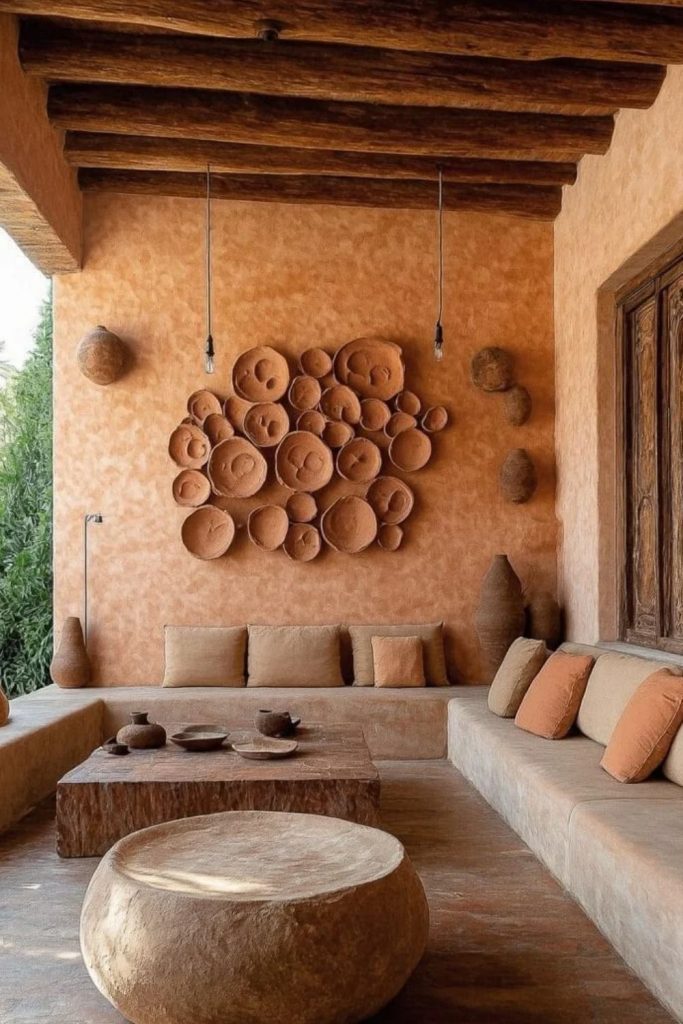 Handcrafted terracotta wall art with sculptural details