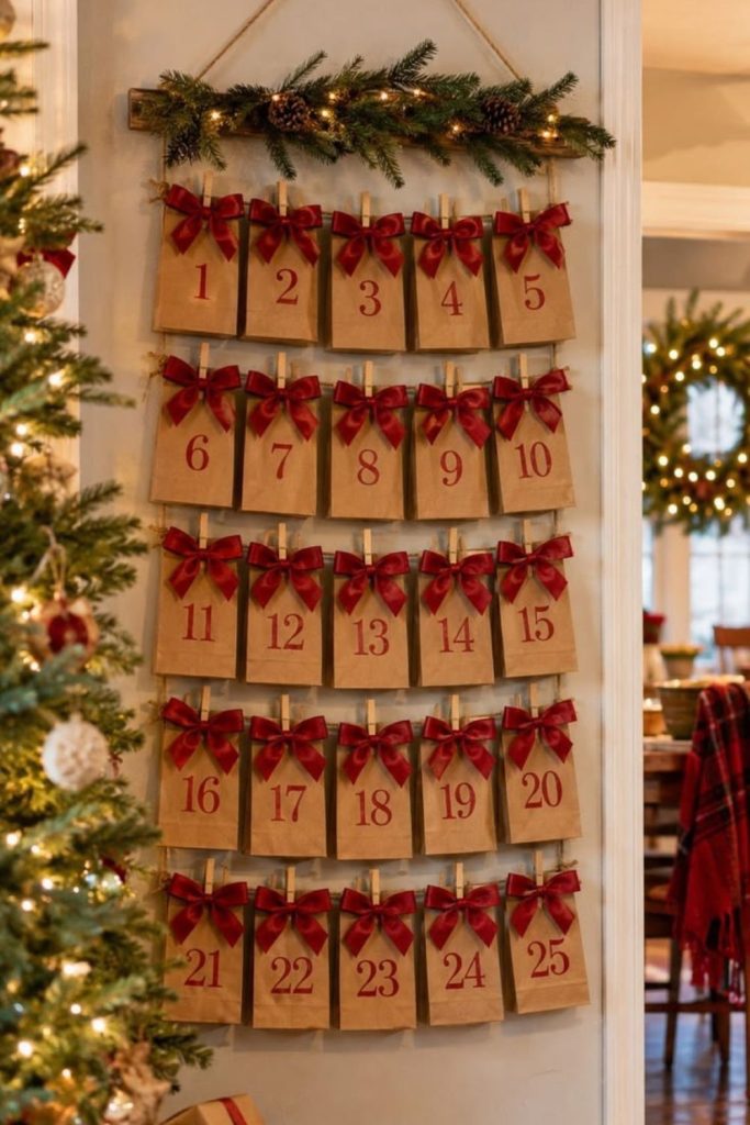 Hanging envelope Christmas countdown calendar ideas.