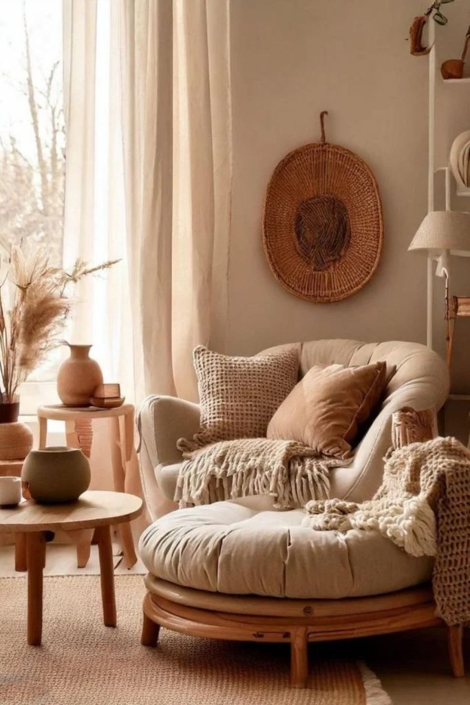 Statement armchair in cozy hygge living room.